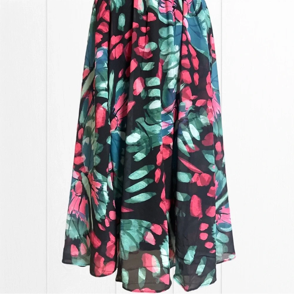 Torrid Butterfly Floral Print Midi Chiffon Mock Neck Skater Dress Size 1 1XL NWT - Picture 12 of 13